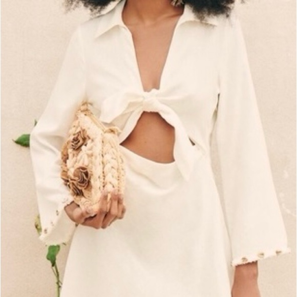 ZARA KNOTTED LINEN BLEND SHELL DRESS
